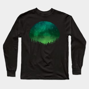 Stars in Space Over Forest (green) Long Sleeve T-Shirt